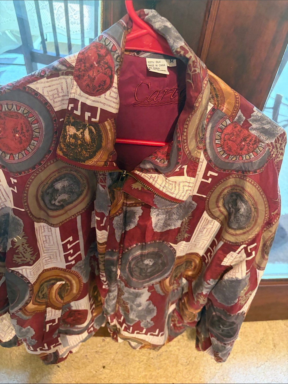 Silk Red Patterned Men's Shirt - (M)